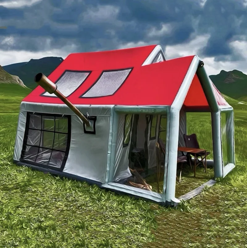 Newest Large Inflatable Double Layer Waterproof PVC Four-season Two Rooms Tent for Family Outdoor Camping