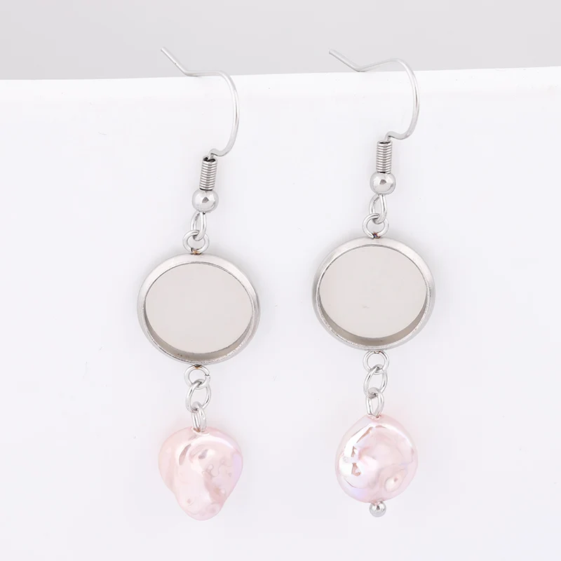 6pcs 그레이 핑크 진주 귀걸이 기본 공백 매달려 12mm 카보 숑 설정 트레이 Diy 귀고리 보석 만들기위한 결과