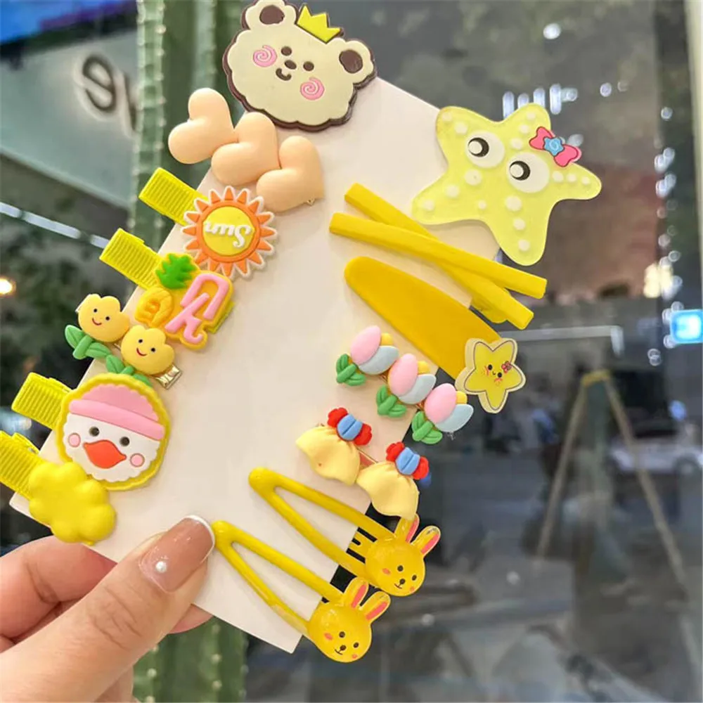 14pcs Cute Kids Hair Clip Fashion Korean Style Infant Birthday Party Baby Girl Hair Accessories Set Children Bobby Pins