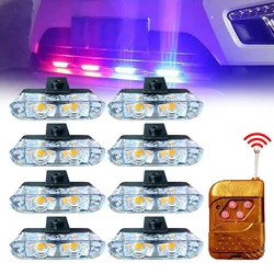 8 in 1 Universal Strobe Lights Car Front Grille Emergency LED Signal Light Red Blue Police Flashing Warning Lamp Accessories