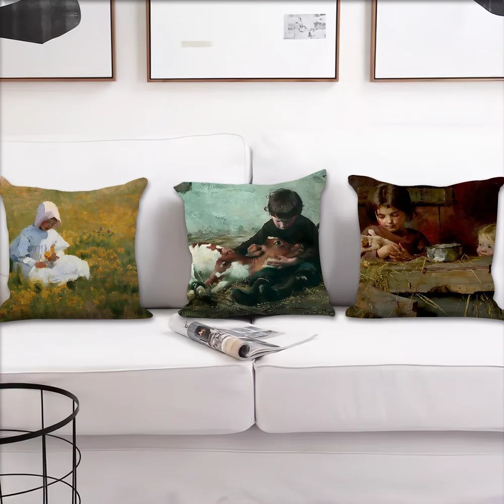 Austrian Painter M-Marianne S-Stokes Cushion Cover For Pillow Printing Sofa Decoration Home Car Room Office Nordic Simplicity