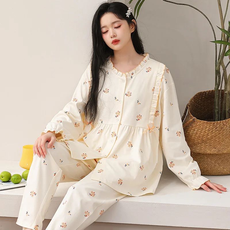 Maternity Pijamas Spring Autumn Sleepwear Set Women Pajamas Maternity Suit Long Sleeves Nursing Nightwear Breastfeeding Clothes