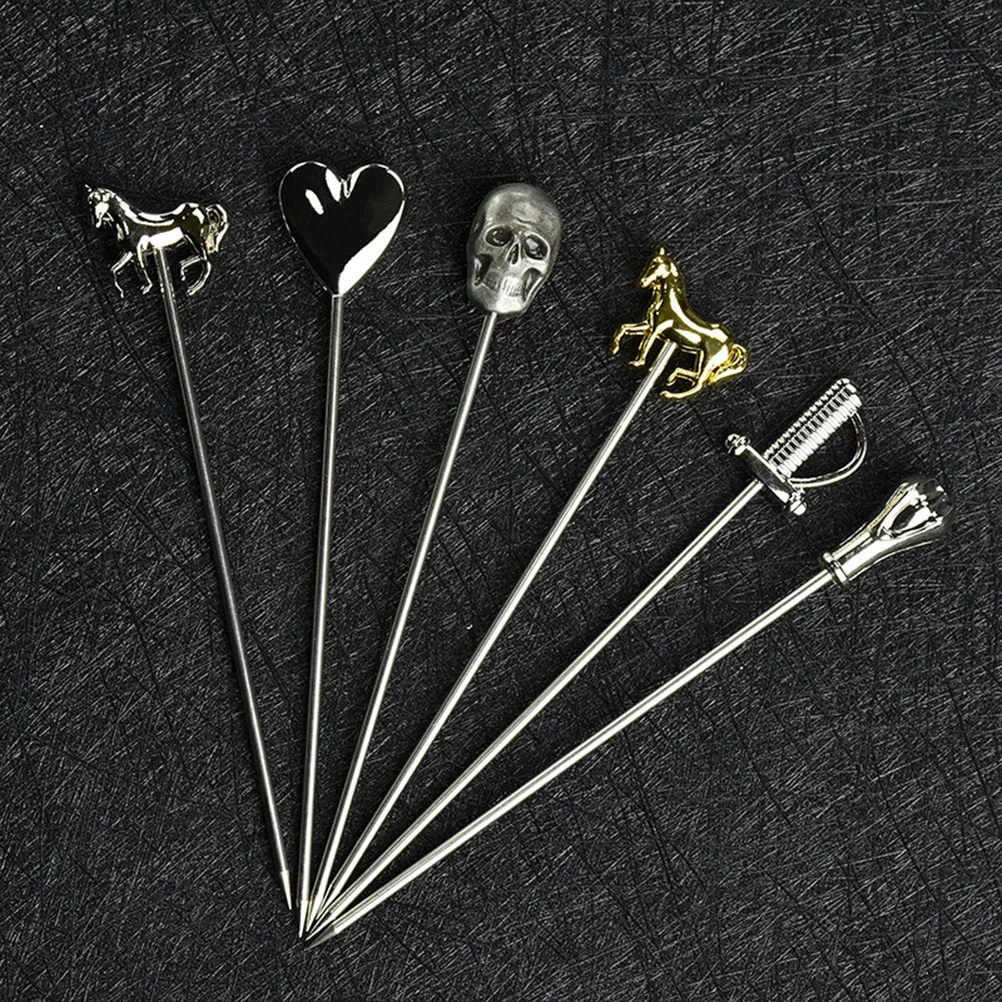 

2pcs Cocktail Sticks Stainless Steel Party Picks Fruit Signs Cake Decoration Bar Tools Swizzle Stick Martini Glass Accessories