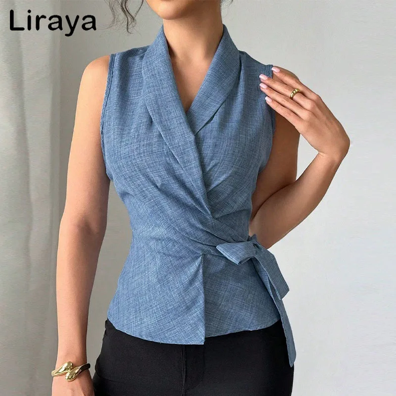 Ladies Solid Color Summer Elegant Tie-Detail Sleeveless Top Small Vest - Casual Chic Style for Women