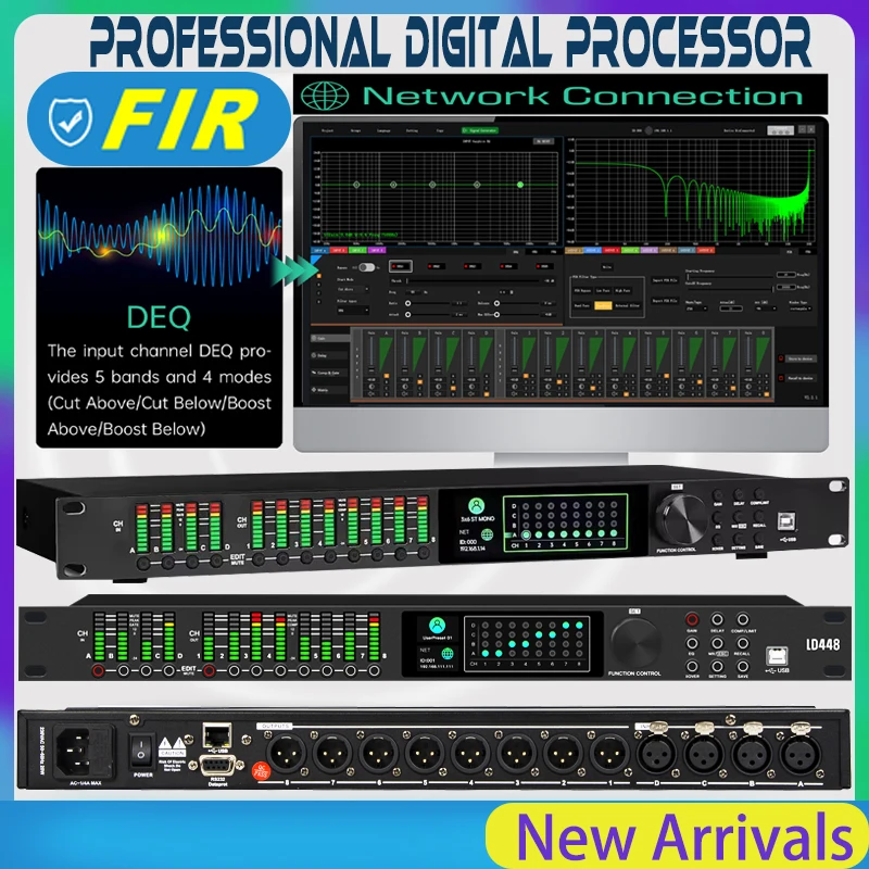 Cyfrowy procesor audio Paulkitson LD448 z jodłami 32-bitowy procesador Driverack 4in 8out Profesjonalny system sterowania głośnikami