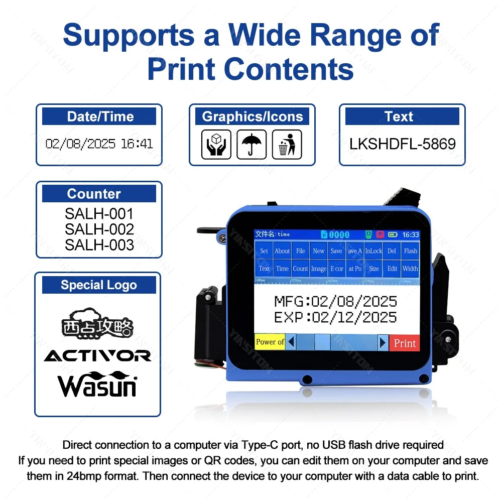 12.7mm Handheld Inkjet Printer Mini Portable Batch Code Date Number Logo Expiry Date Label Printer with 25 Languages ink Ribbon