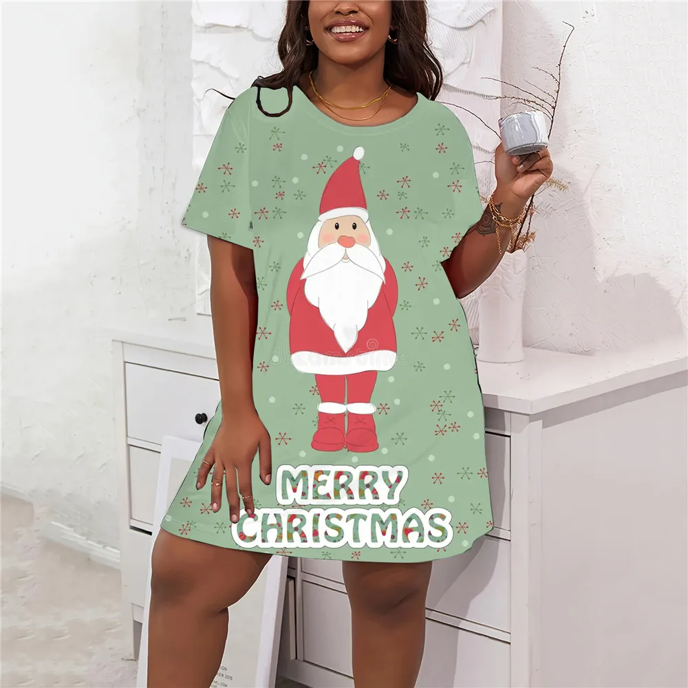 Süße süße Weihnachts druck Kleider Winter Frauen Party Mini kleid Mode lässig Kurzarm Damen plus Größe lose Kleidung 9xl