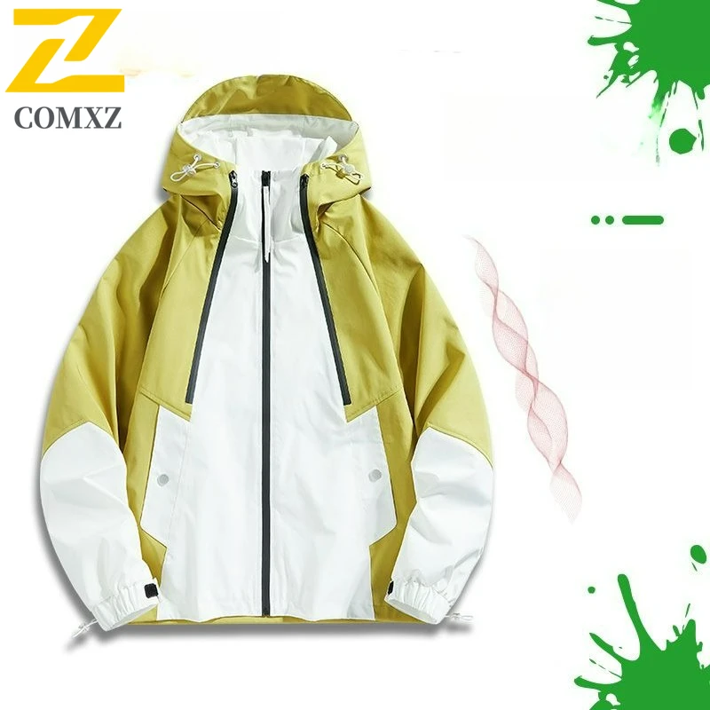 

Male Jacket 2025 Autumn New Hooded Color Block Windproof Waterproof Jackets Outdoor Camping Hiking Travel Breathable Rush Coats