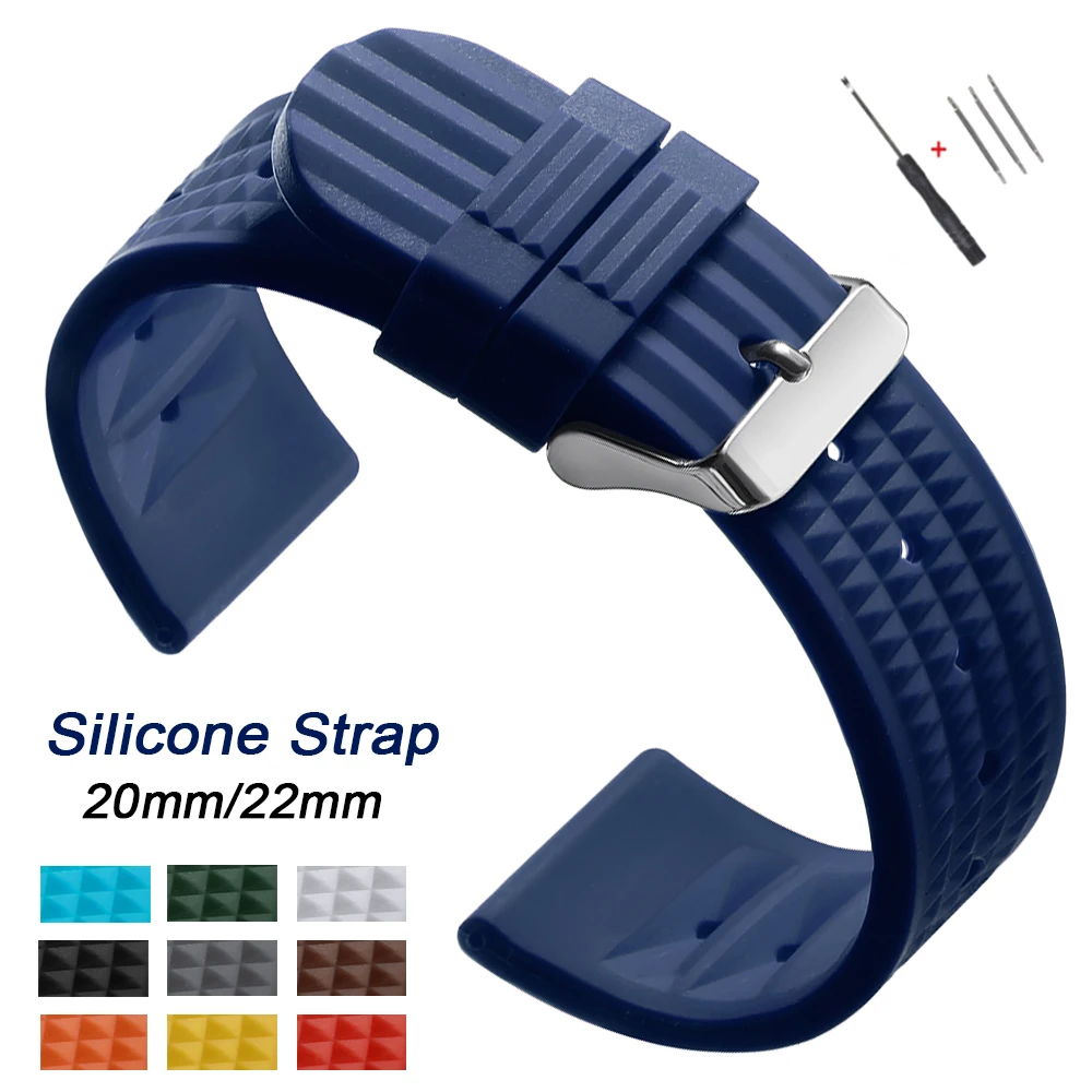 Bracelet de montre gaufré en caoutchouc pour Seiko, 20mm 22mm, pour Rolex Water Ghost, bracelet de Sport souple en Silicone pour hommes, bracelet de remplacement universel