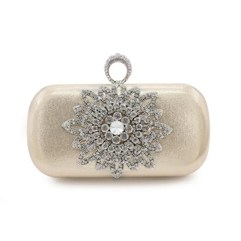 

Ring PU Diamond Flower Clutch Bags Women Fashion Oblique Straddle Evening Handbag Bling Diamonds Silver Purses for Wedding Party