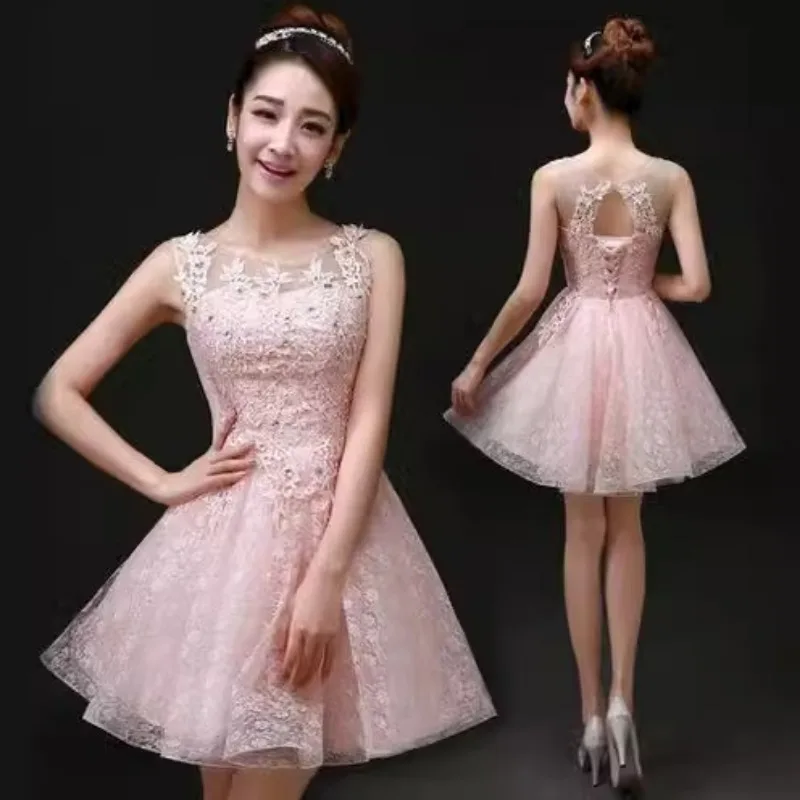 فساتين وصيفة الشرف أنيقة قصيرة الخريف موضة جديدة فساتين قصيرة مثيرة الأخوات حزام فساتين وصيفة الشرف الشمبانيا الخصر ذيل السمكة #4