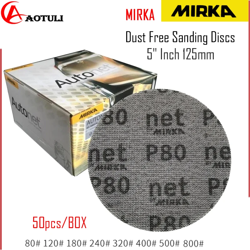 MIRKA-Disque de Ponçage en Maille, 5 Pouces, 125mm, Abrasif, Anti-Poussière, Grain uant 800, pour Voiture