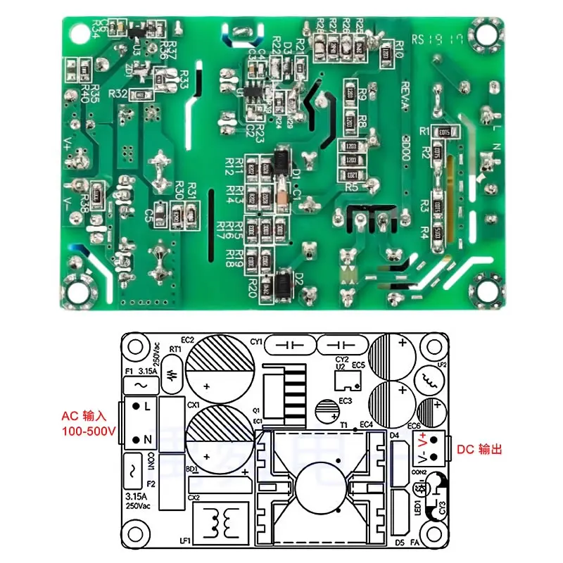 3相スイッチング電源モジュール、電気380vベアボード入力、AC100V-500VまたはDC141V-707V〜12v