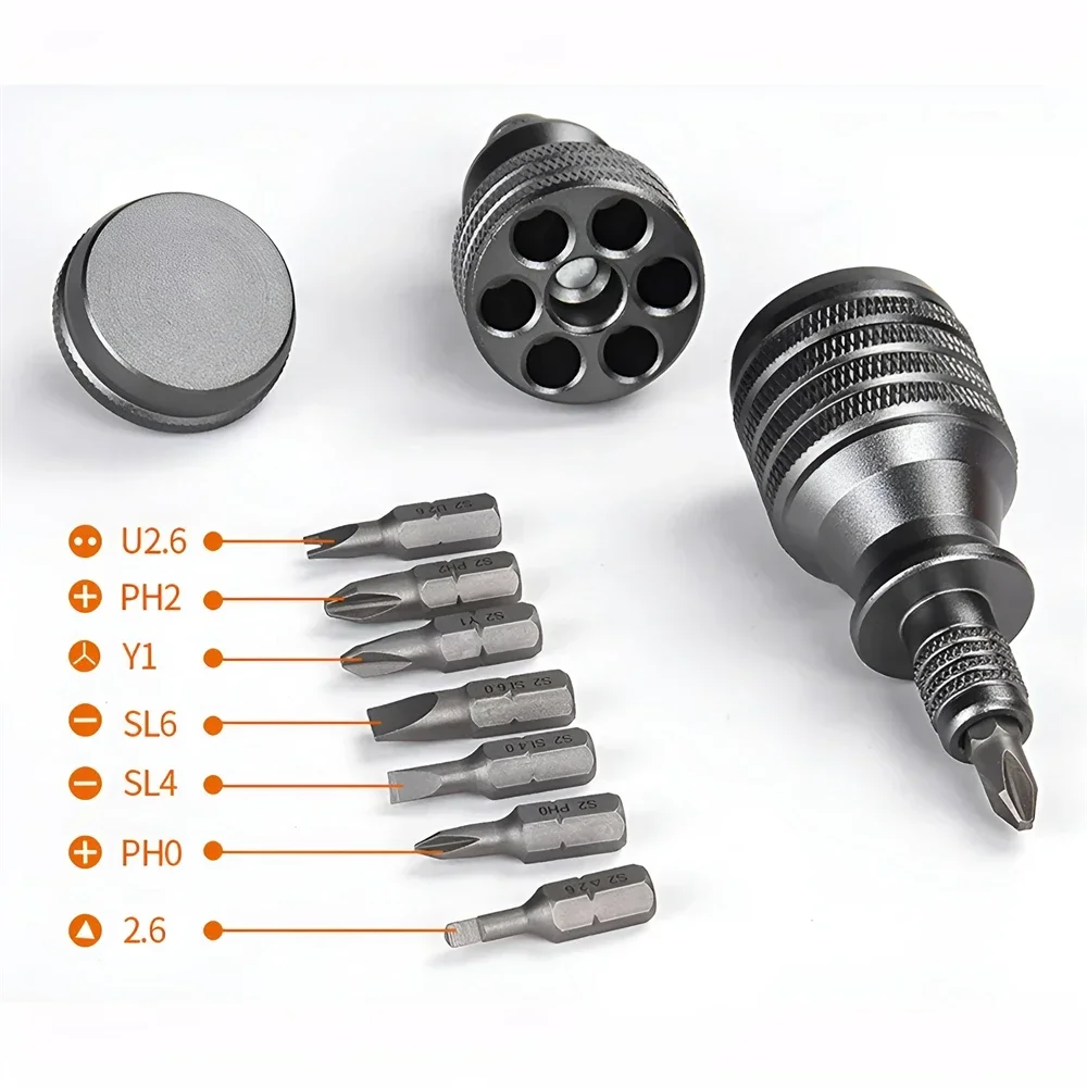 Profession 7 in 1 Mini Screwdriver Titanium Screwdrivers 1/4 Inch Magnetic Screw Driver Bit Kit Home Repair Task Men Hand Tools