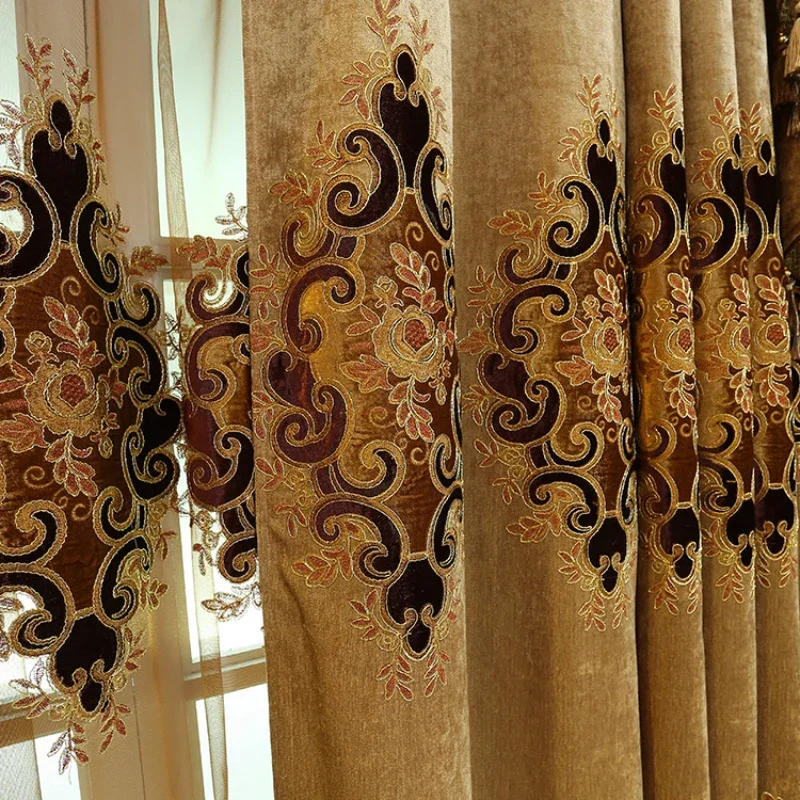 New European Style Water-soluble Embroidered Curtains High Shading Chenille Jacquard Curtains for Living Room Customized Curtain