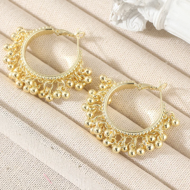Böhmische Mode Trendige Goldfarbene Perlen Quasten-Creolen Luxuriöse Ethnische Ohrringe für Damen Party Brautschmuck Geschenke – Detail 4