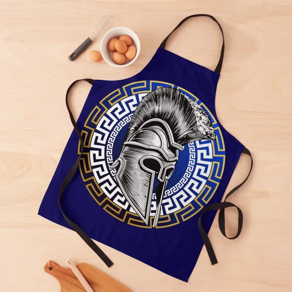 Spartan Helmet with Greek Keys Apron kitchen jacket woman bib men's barbecue Kitchens Woman Apron