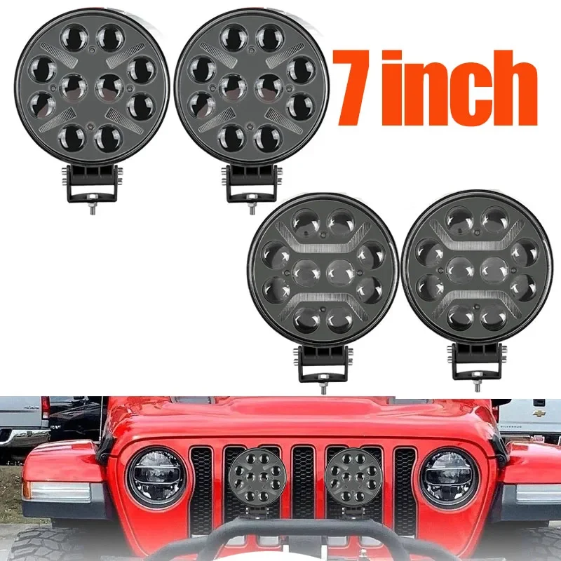 

10LED 7" Work Light Spotlight LED Car Front Fog Light 12V 24V Truck SUV 4X4 4WD Engineering Headlights Off-road Round Headlamp