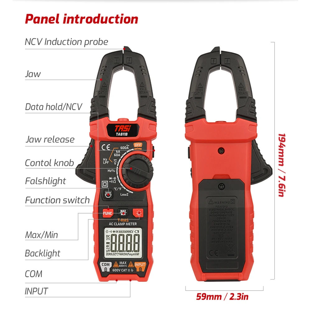 TA811A TA811B TA811C Digital Clamp Meter Multimeter 6000 Counts AC/DC Current Precision Ammeter Capacitance True RMS NCV Tester