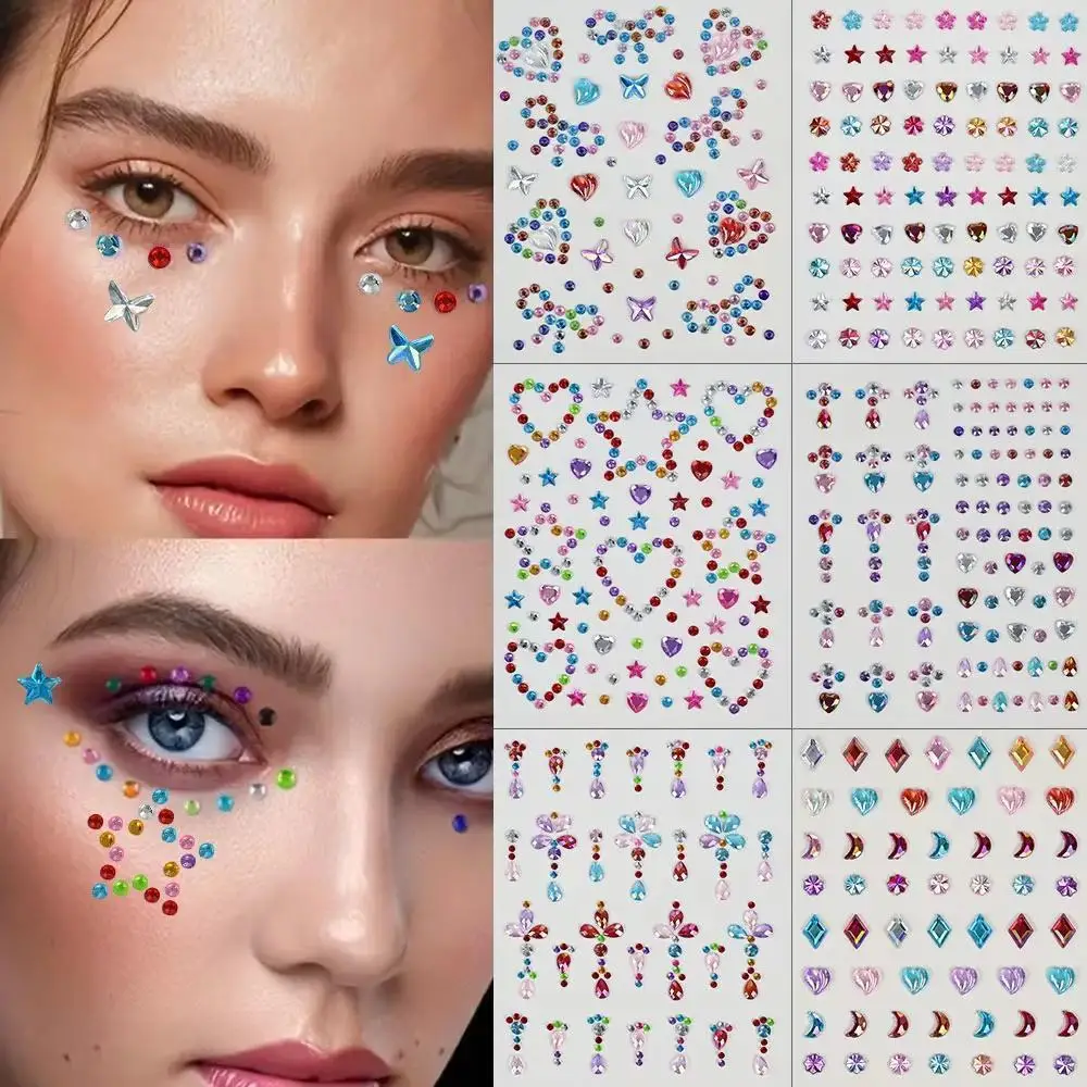 1sheet 3D Face Aurora Crystal Diamond Tattoo Stickers DIY Eyes Face Body Star Pearl Rhinestones Festival Makeup Tattoos Stickers