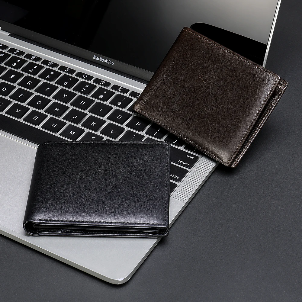 MVA Genuine Leather RFID Blocking Wallets for Men Vintage Bifold Short Wallets For Gift Multi Function ID Credit Card Holder