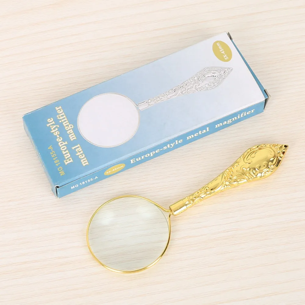 Retro 5X Handheld Loupe Magnifier Delicate PatternHandle Magnifying Glass Glass Lens