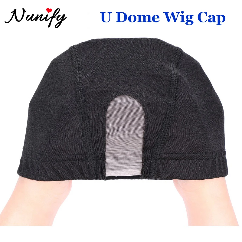 

Dome Cap Stretchable Wig Cap Spandex Dome Wig Caps With Elastic Band For Men Women Black Glueless Wig Cap With U MONO Lace 1Pcs