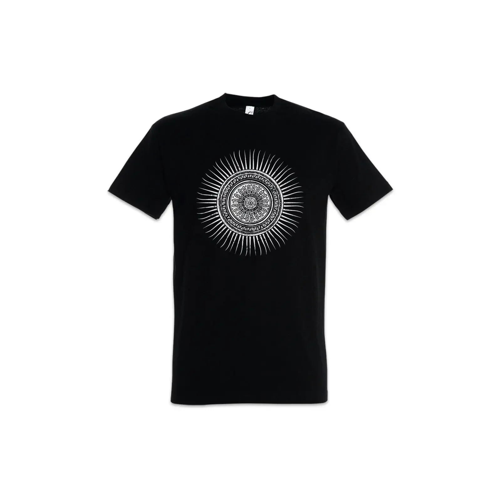 Camiseta Negra para Hombre con Símbolo Místico del Sol Maya Azteca, Cultura Religiosa India Mexicana, Estilo Vintage Lavado, Ropa de Diseñador
