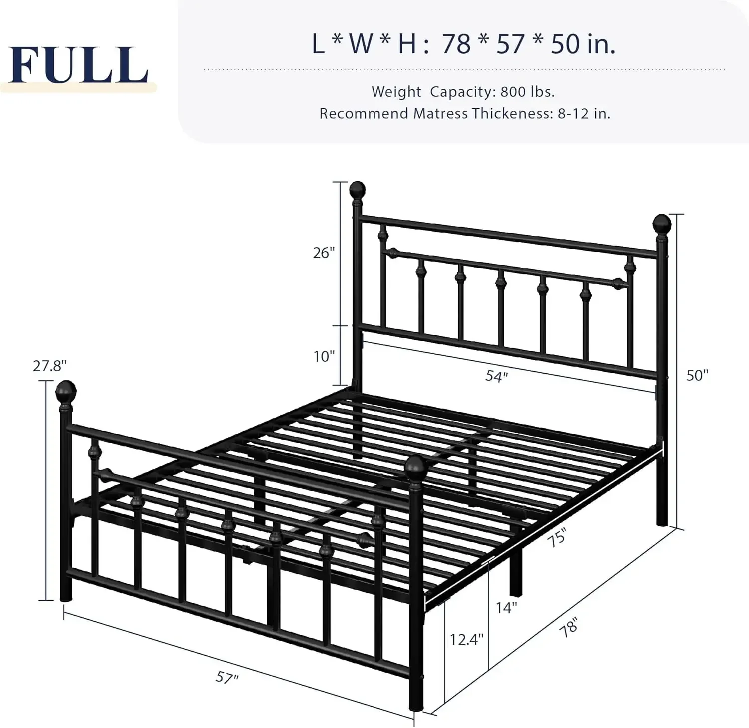 Metal Platform Bed Frame with Victorian Vintage Headboard and Footboard/Under Bed Storage/No Box Spring Needed/Easy Assembly