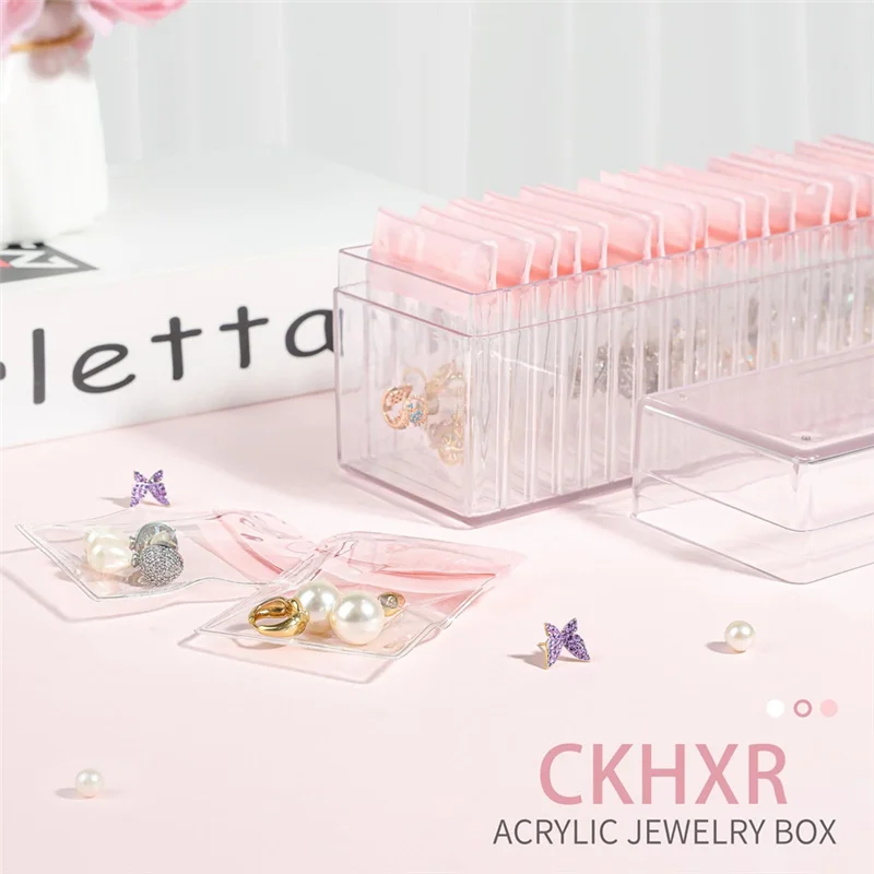 Acrylic Jewelry Box,Clear Jewelry Organizer With 20 PVC Portable Anti Oxidizing Zipper Bags,Travel Jewelry Case