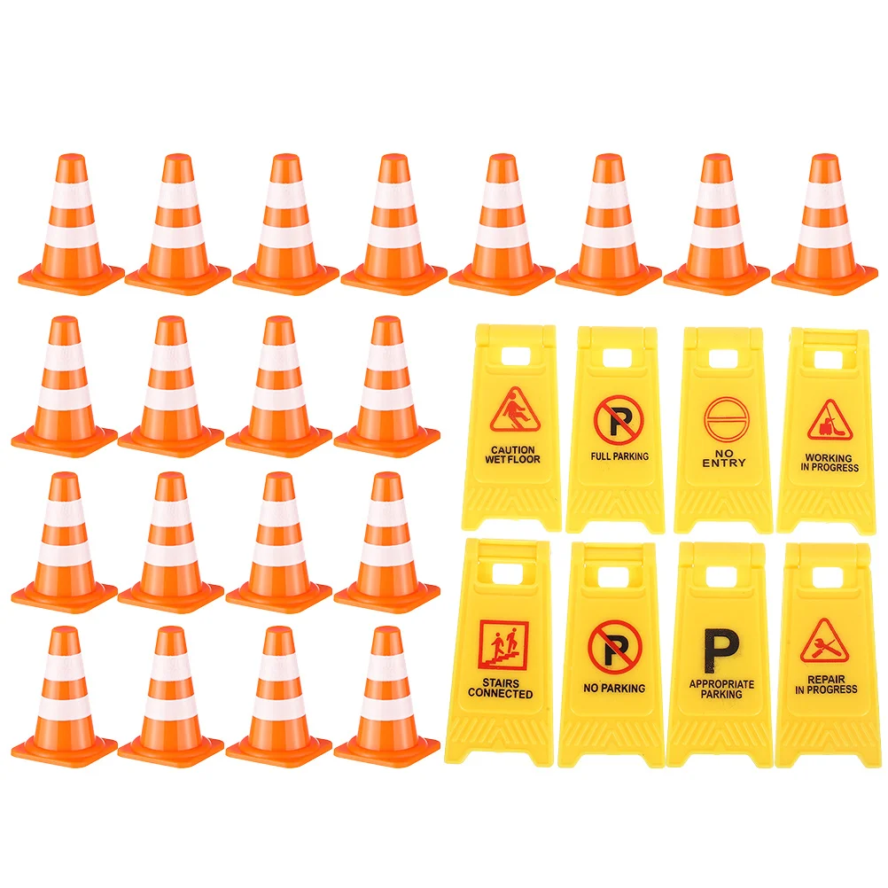 1 set 1 Set Kids Educational Mini Traffic Cone Set Bright Road Signs Pretend Play Simulation Traffic Kit For