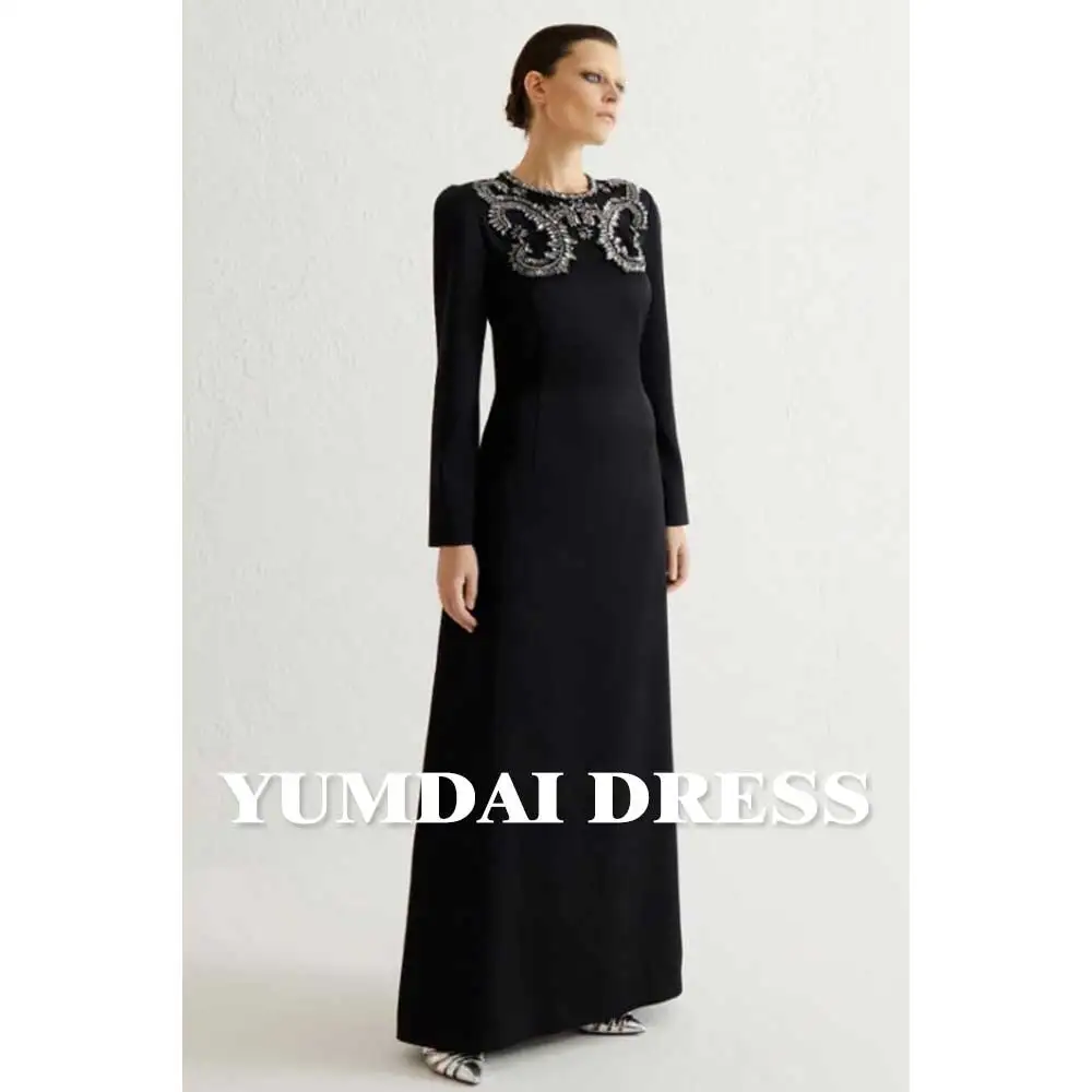 YUMDAI-vestido de lujo de Dubái para mujer, traje de baile de manga larga, color Beige, elegante, Formal, para banquete de boda y noche, Otoño, 2023