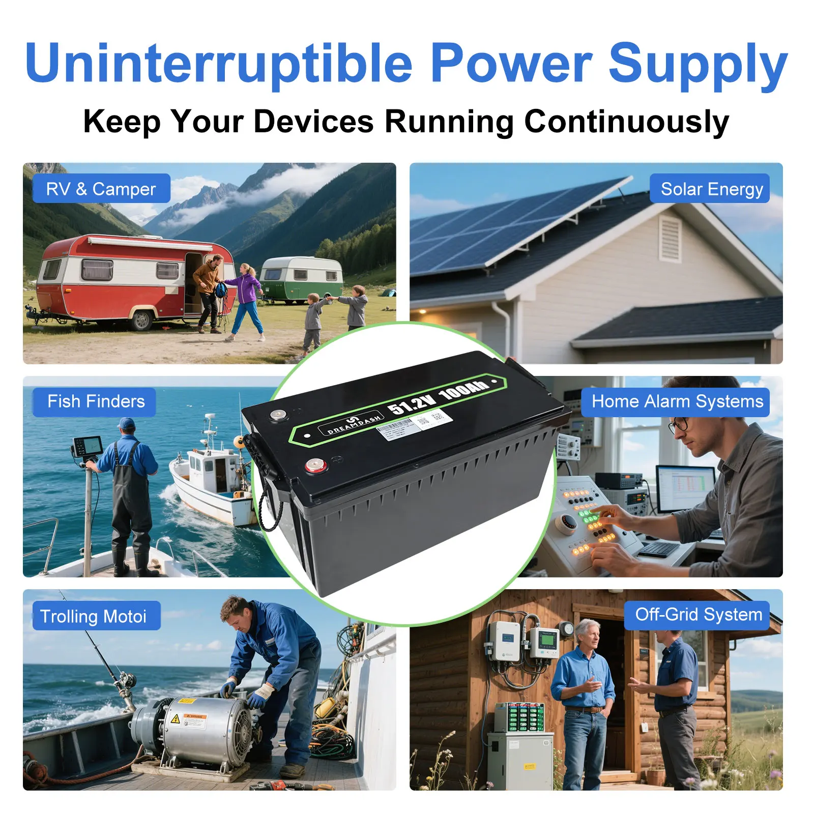 Dreamdash  LiFePO4 Battery 51.2V 100Ah Lithium Battery Powerwall 4500+ Cycle For Home Energy Solar Off-Grid Battery 15kWh