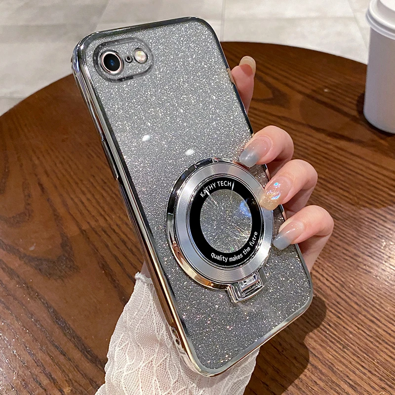 Für iPhone 16E 17E Farbverlauf Glitzer TPU Hülle Für iPhone SE 4 2025 Galvanisierte Magnetische Halterung Weiche Silikon Rückseite – Detail 4