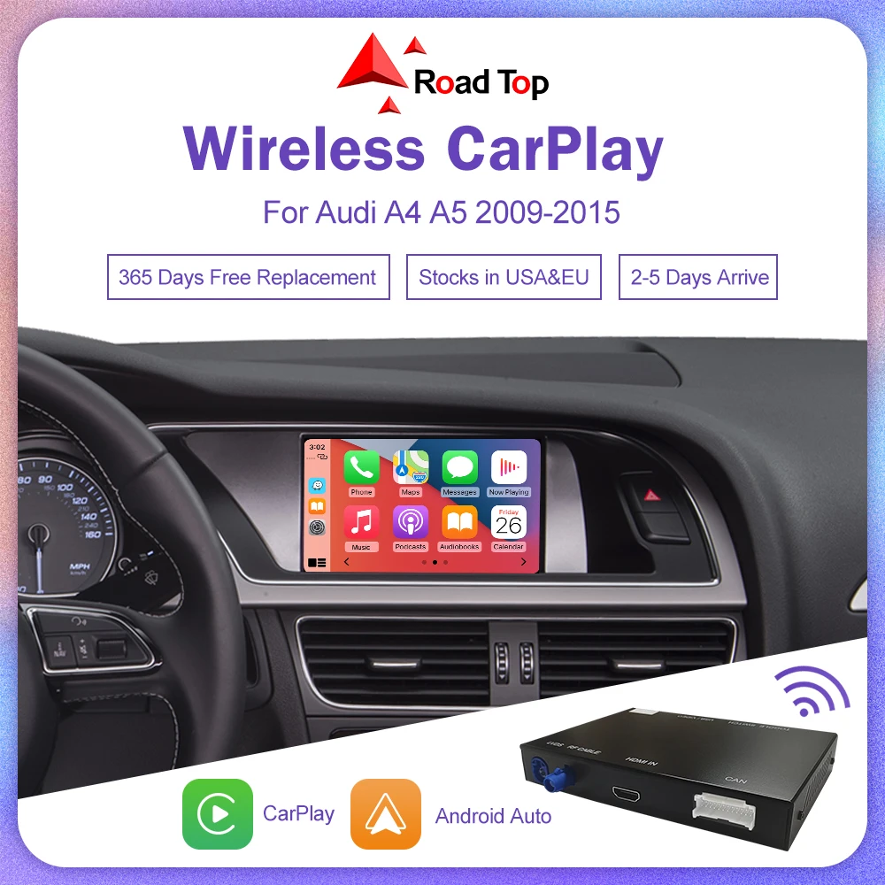 Wireless Carplay for Audi A4 B8 A5 Q5 2009-2015, Support Apple Carplay Android Auto AirPlay Mirroring Rear Camera  USB Player