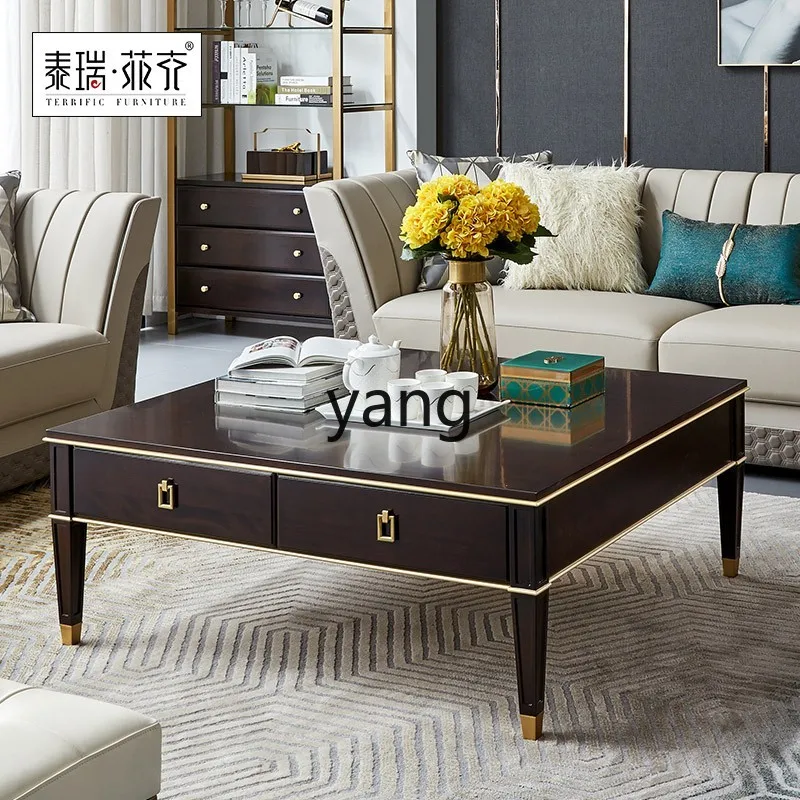 Yjq Light Luxury Solid Wood Coffee Table TV Cabinet Combination Square Table Square Modern Simple Coffee Table