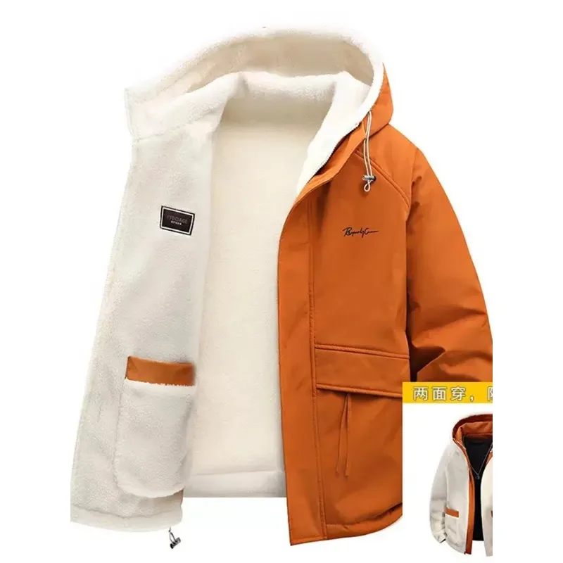 

Зимняя модная тенденция из плотного флиса и теплая мужская куртка с капюшоном, повседневная свободная спортивная куртка большого размера, высококачественная куртка