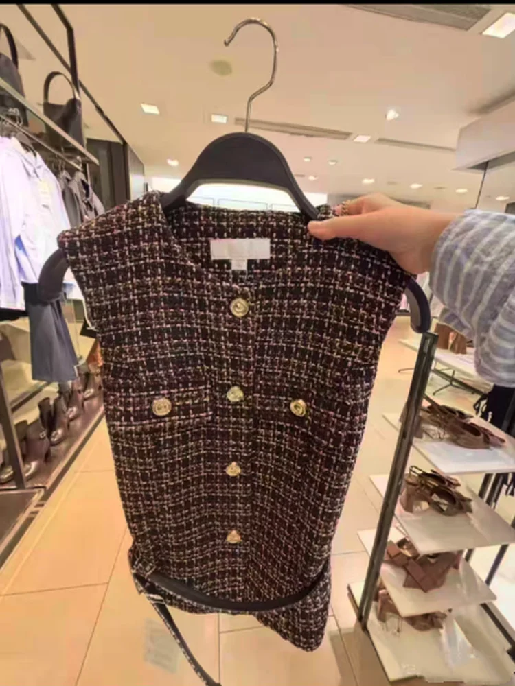 Automne 2025 Nouveau petit Fraance pour femmes, ceinture taille haute, taille Svel en texture, débardeur de luxe en polyester léger...