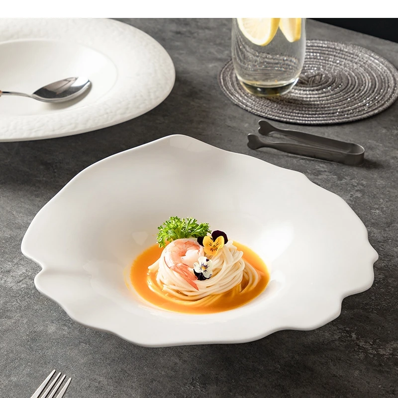 

Белая керамическая обеденная тарелка для ресторана, основный курс, стейк, украшение для гурманов, десерт, домашняя кухонная посуда