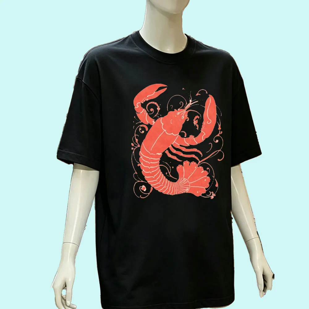 Lobster T-Shirt Vintage Sea Animal Ocean Life Graphic Tees O-neck Short Sleeve Clothes Cartoon Print Trend Fashion Tops