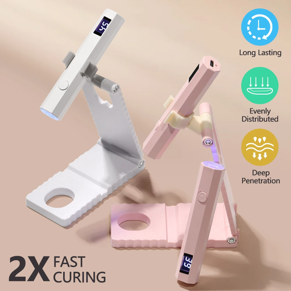 Mini UV Nail Light - Timers & Adjustable Stand Handheld Nail Lamp for Gel Nails Rechargeable Nail Dryer Flash Curing for Glue