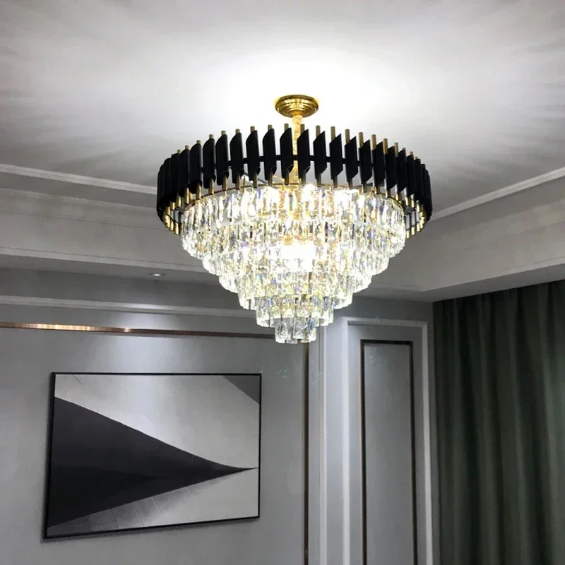 

Modern Luxury Golden K9 Gloss Crystal Chandelier for Living Room Villa Bedroom round Ceiling Light Decoration