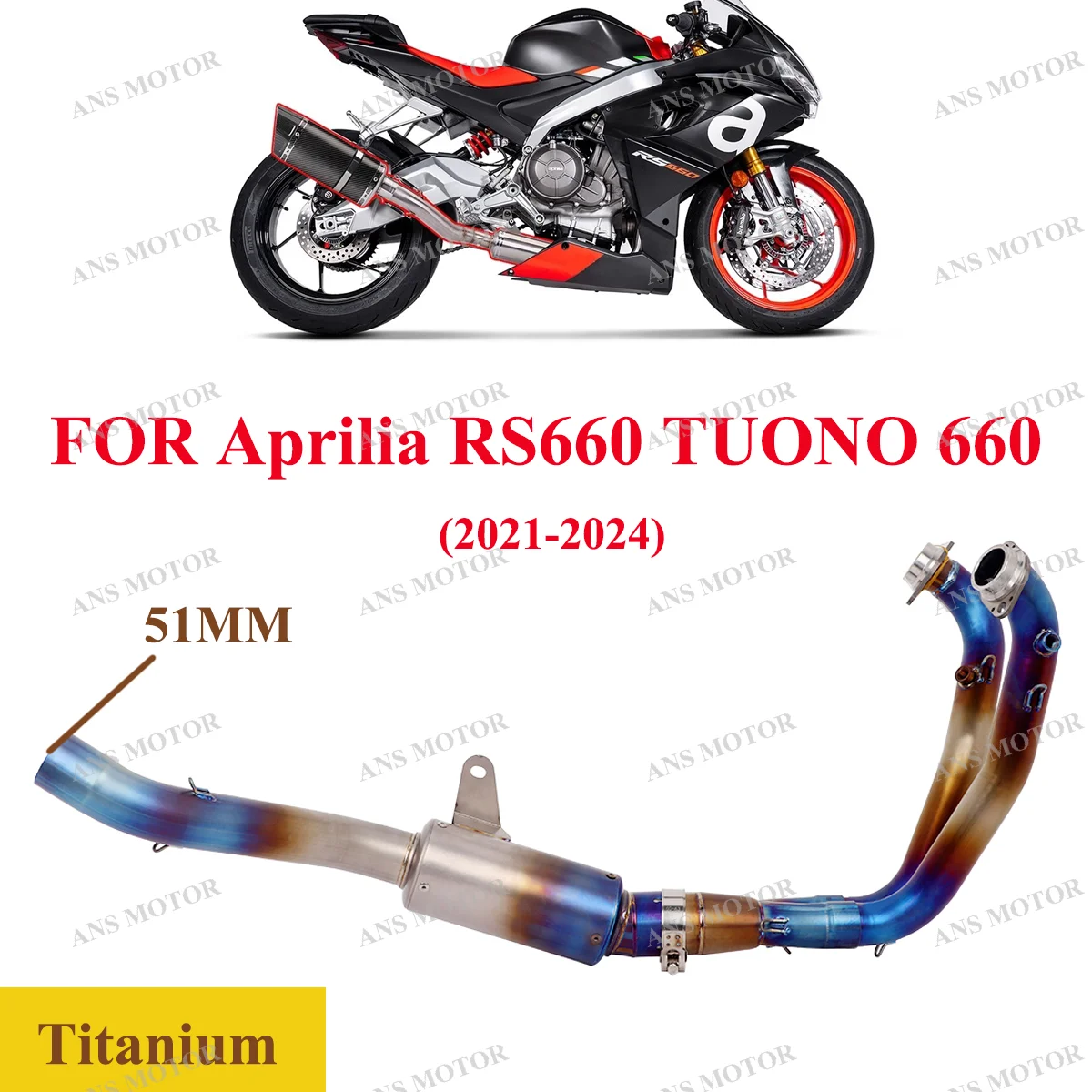 For Aprilia RS660 TUONO 660 2021-2024 Motorcycle Exhaust Front Link Pipe Slip On 51mm Mufflers Pipe Titanium Alloy