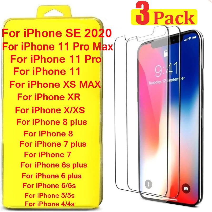 IPhone Screen Guard Tempered Glass Screen Protectors for Iphone X XS 11 Pro Max XR 6 7 8 Plus SE 2020 Screen Protector Cover