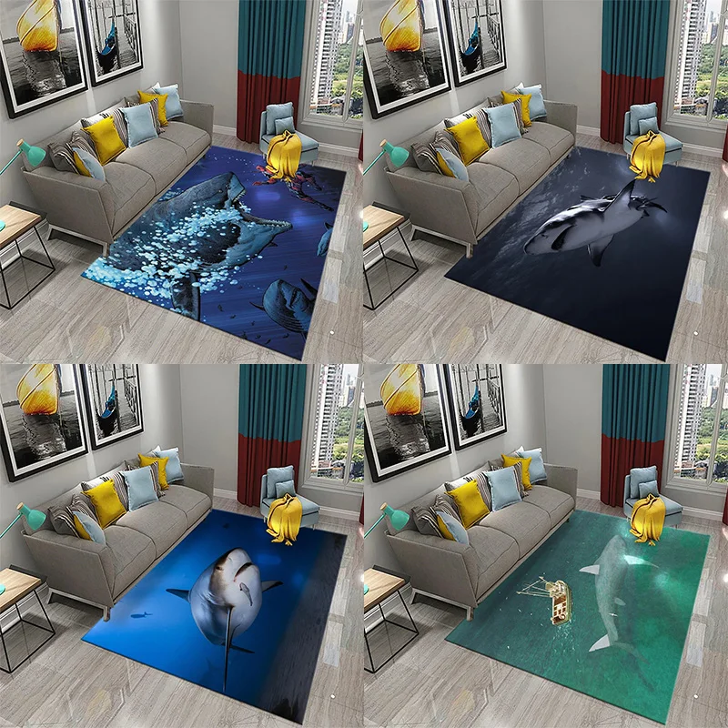 

3D Shark Rug With Cute Marine Life, Bathroom Kitchen Living Room Non-Slip Absorbent, Bedroom Decor