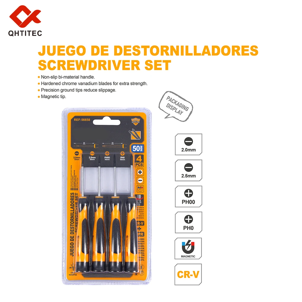 4PCS Precision Magnetic Screwdriver Set CR-V Phillips Slotted Screwdrivers Non Slip Handle Household Electronic Repair Hand Tool