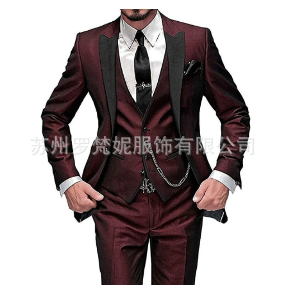 

Trendy Men 3 Piece Suit Set Black Lapel Contrast Wedding Party Groom Groomsmen Outfit