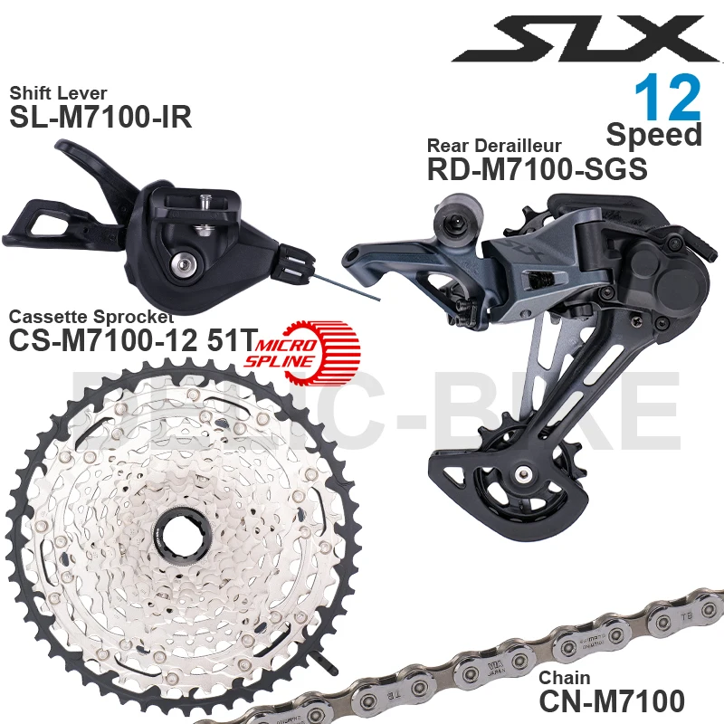 SHIMANO SLX M7100 1x12v Groupset Shifter Rear Derailleur 12 speed 10-45T/51T Cassette Sprocket Chain 124L for  MTB Bike Original