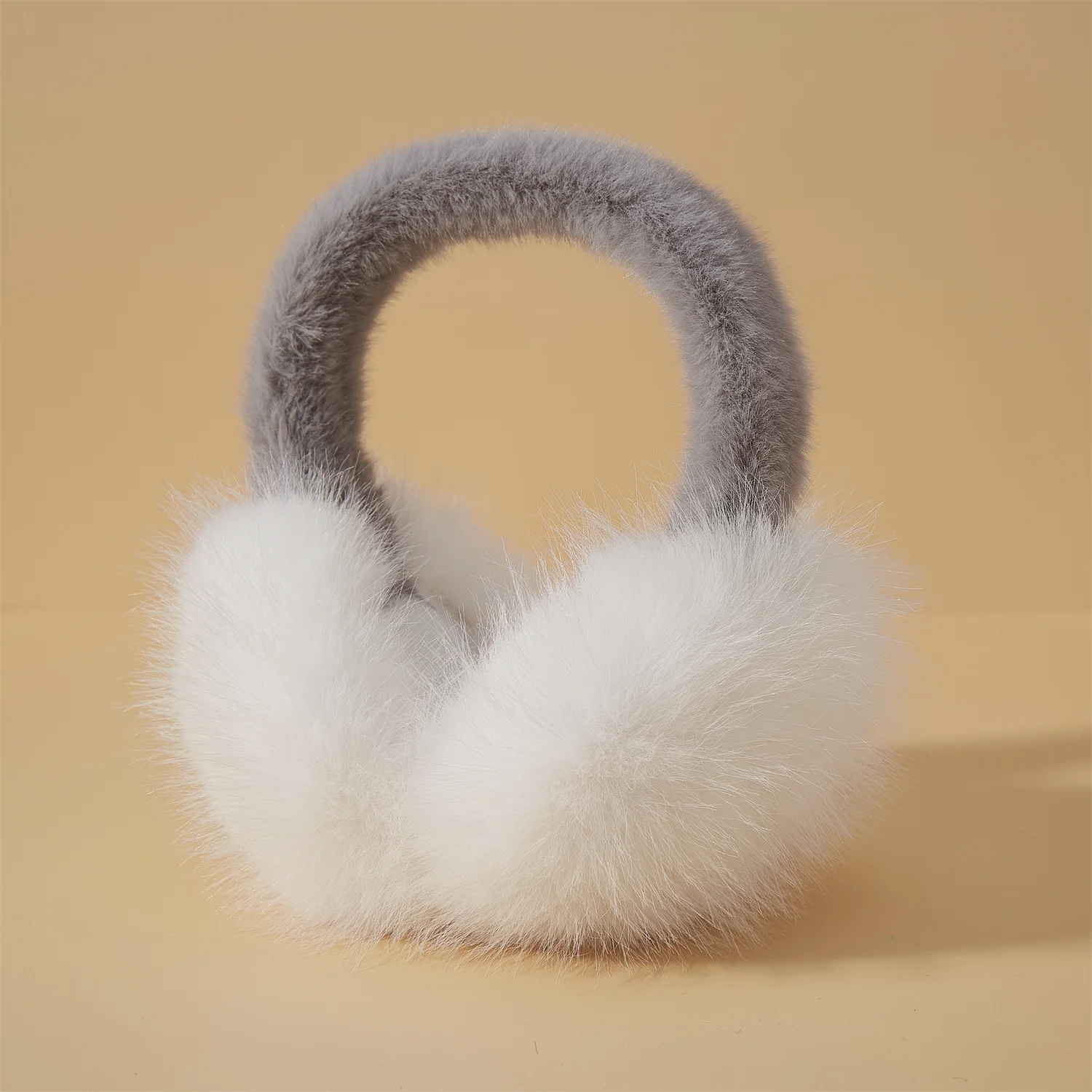 Fashion Contrasting Grey Earmuffs 2025 Innovative Cute Colorful Art Matching Imitation Fox Fur Earmuffs for Woman Girl Couple