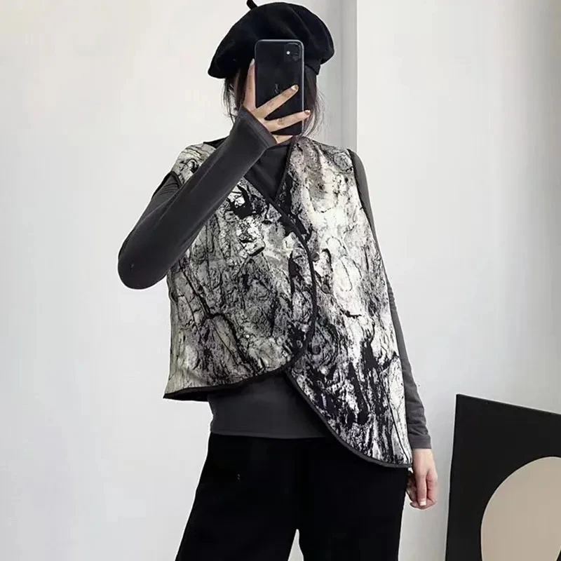 

Irregularity Design Vest Women Waistcoat Spring Vintage Female Casual V-neck Chic Korean Fashion Sleeveless Jacket 2023 New